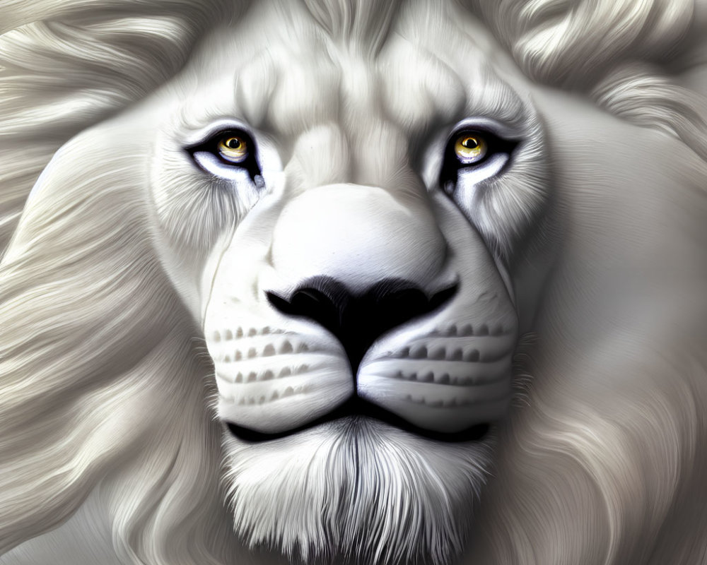 Detailed digital art portrait of majestic lion with piercing blue eyes