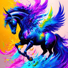 Colorful digital artwork of majestic unicorn with flowing mane and tail