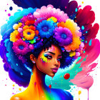 Colorful Floral Hairstyle Illustration on White Background