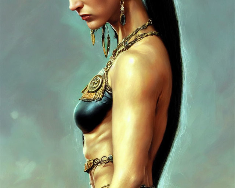 Female with Dark Hair in Elfin Ears & Gold Armor: Strong & Mysterious