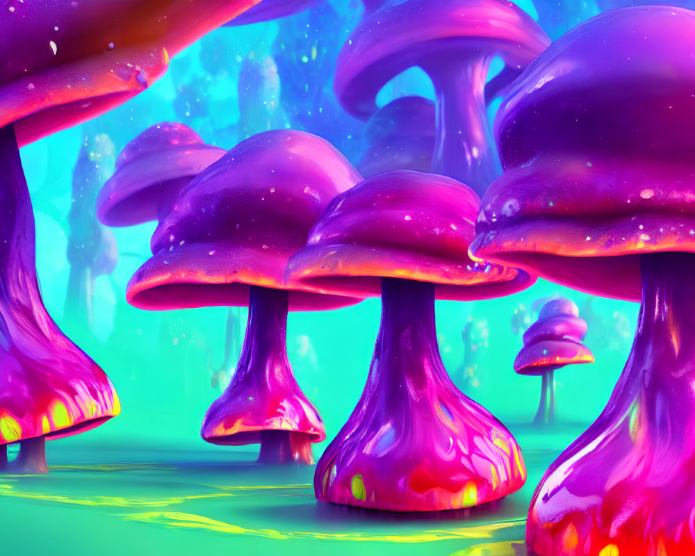 Fantastical Mushroom Forest with Neon Colors