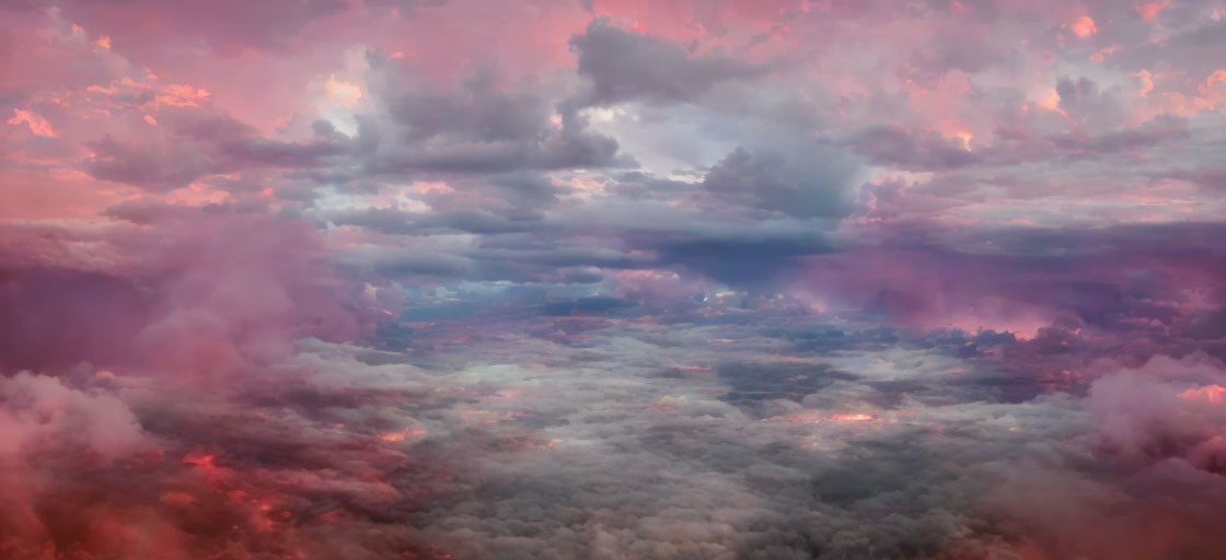 Colorful Pink and Purple Sky with Dark Clouds at Sunrise or Sunset