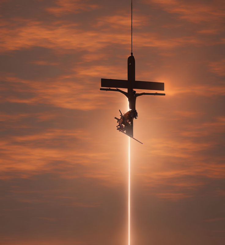 Rocket Launching Against Fiery Orange Sunset Sky