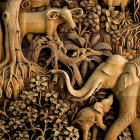 Detailed depiction of chaotic and anguished figures with skeletal entities and expressive faces in a distressing arrangement