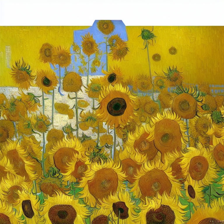 Bright Sunflower Field Painting with Thick Brush Strokes