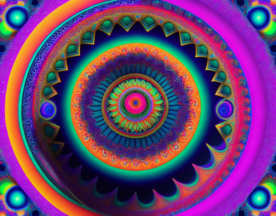 Colorful Psychedelic Fractal Pattern with Central Spiral