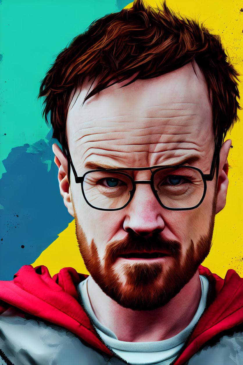 Vibrant digital portrait of man with glasses and tousled hair