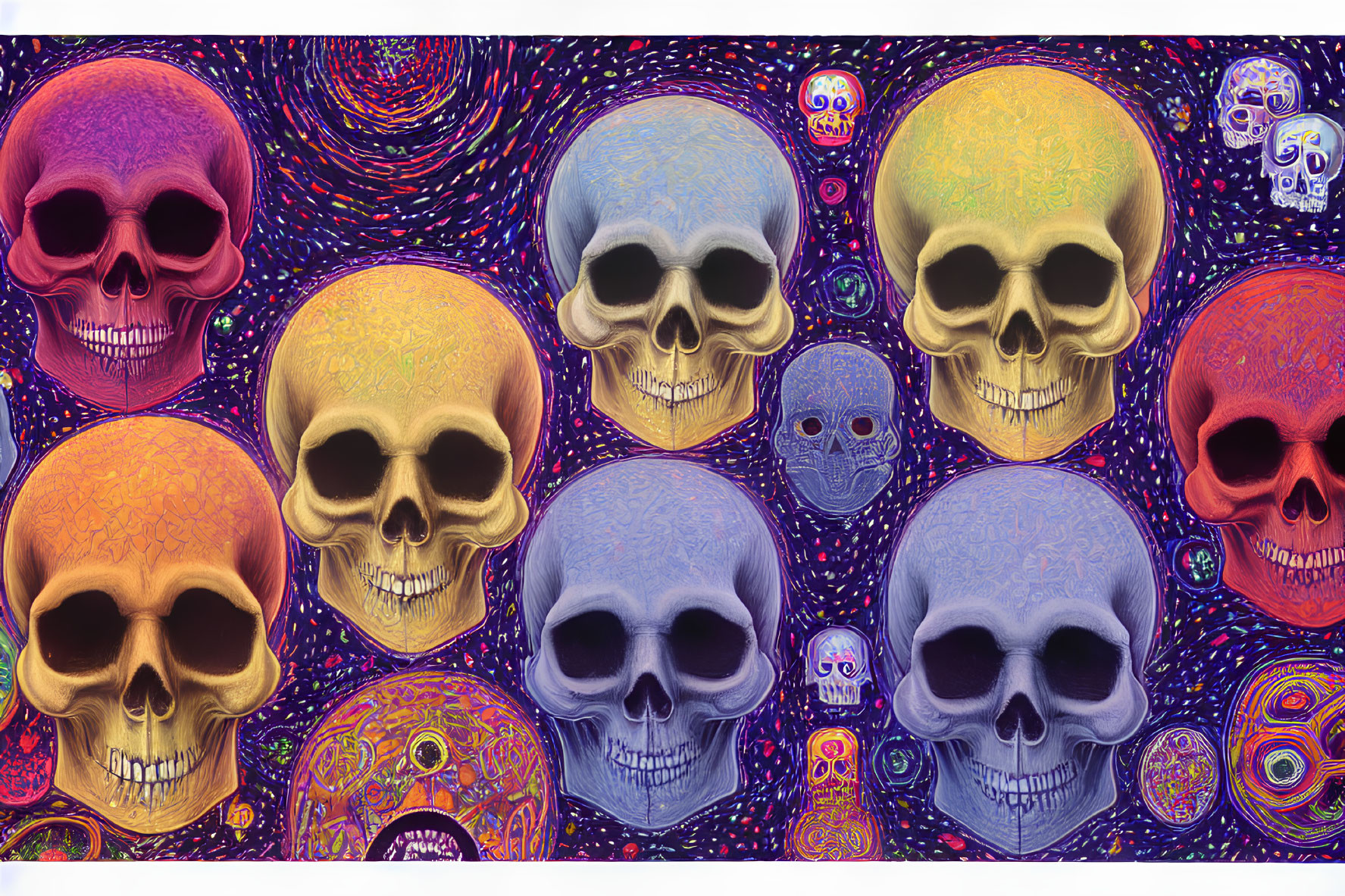 Vibrant Skull Artwork with Psychedelic Patterns