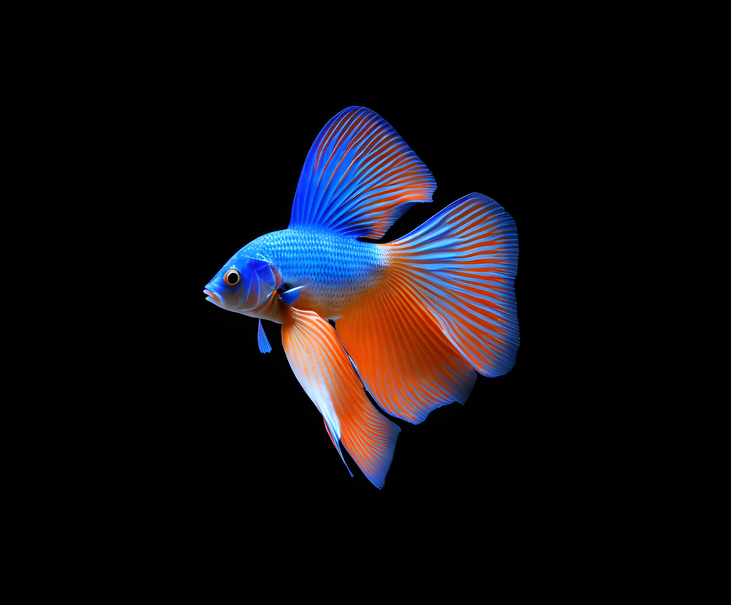 Colorful Betta Fish Displaying Spread Fins in Dark Setting