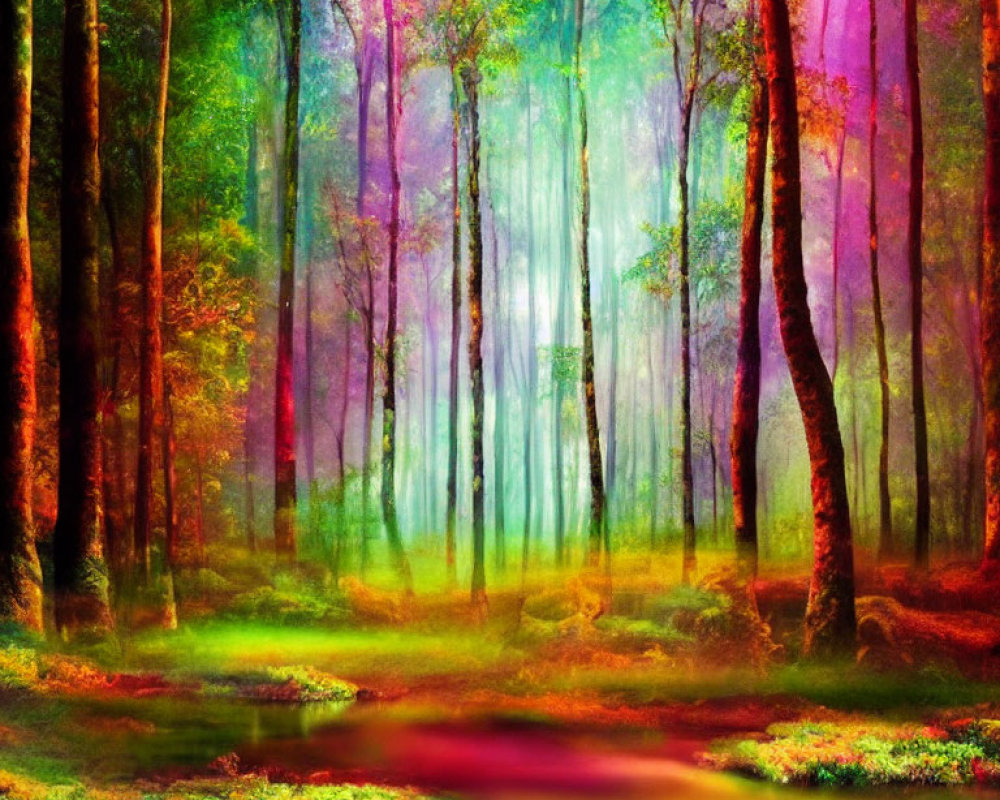 Spectrum of colorful trees in vibrant forest scene