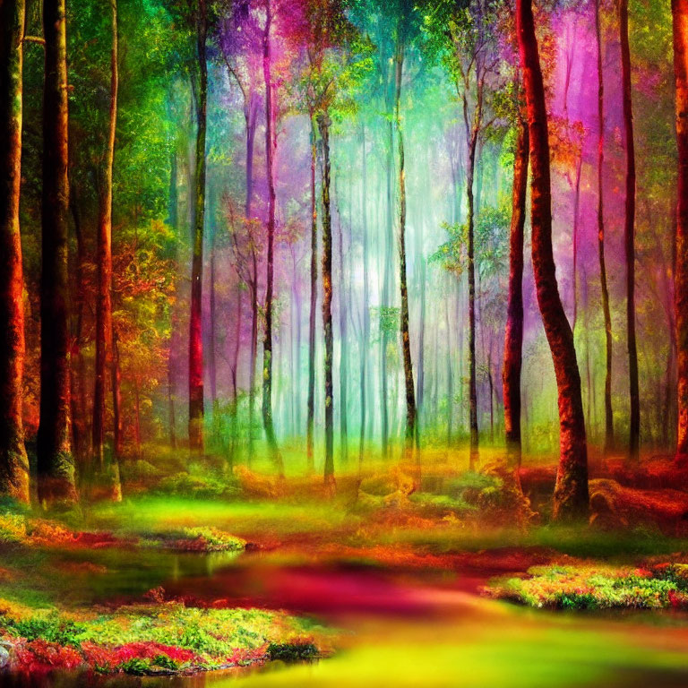 Spectrum of colorful trees in vibrant forest scene