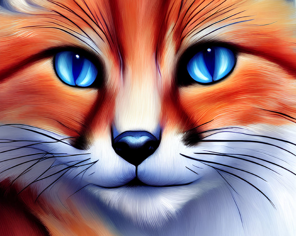 Vivid Illustration of Fox with Blue Eyes and Vibrant Fur