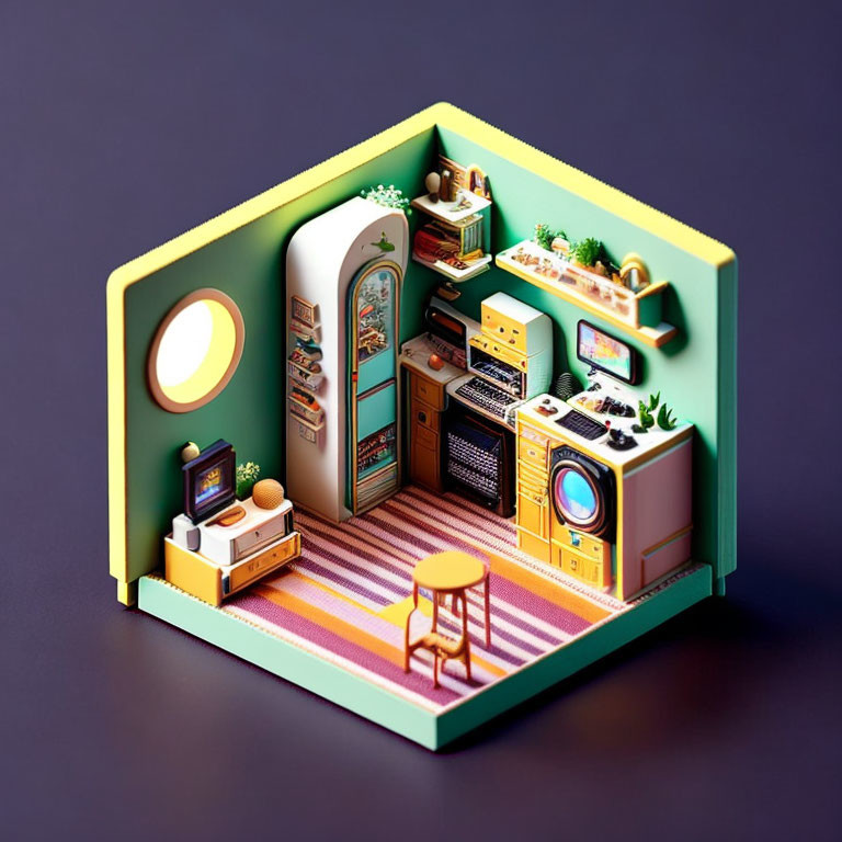 tiny cute isometric bedroom