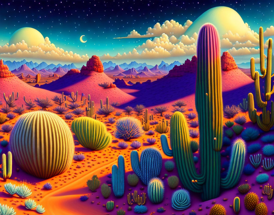 Mysterious Hot Sonoran Desert Landscape at Night