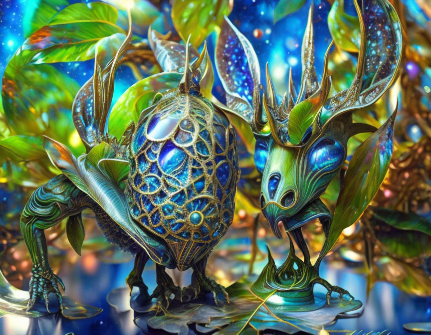 Colorful leaf-like creatures in enchanting forest setting