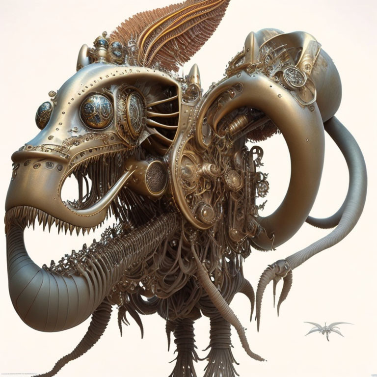 Detailed Steampunk-Style Illustration of Abstract Mechanical Creature