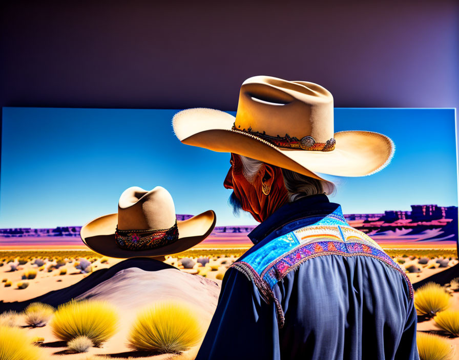 Person in Cowboy Hat Admiring Desert Landscape