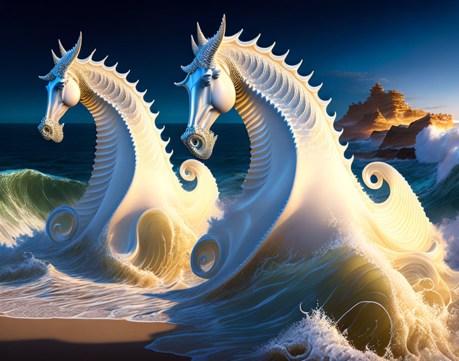 Sea Horses Crashing Against The Shore