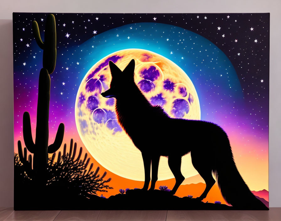 Howling Wolf Silhouette on Vibrant Twilight Background