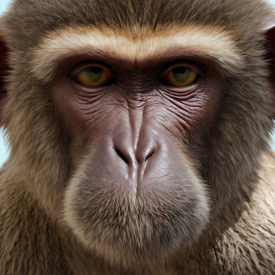 Detailed Baboon Face with Piercing Yellow Eyes and Fur Texture
