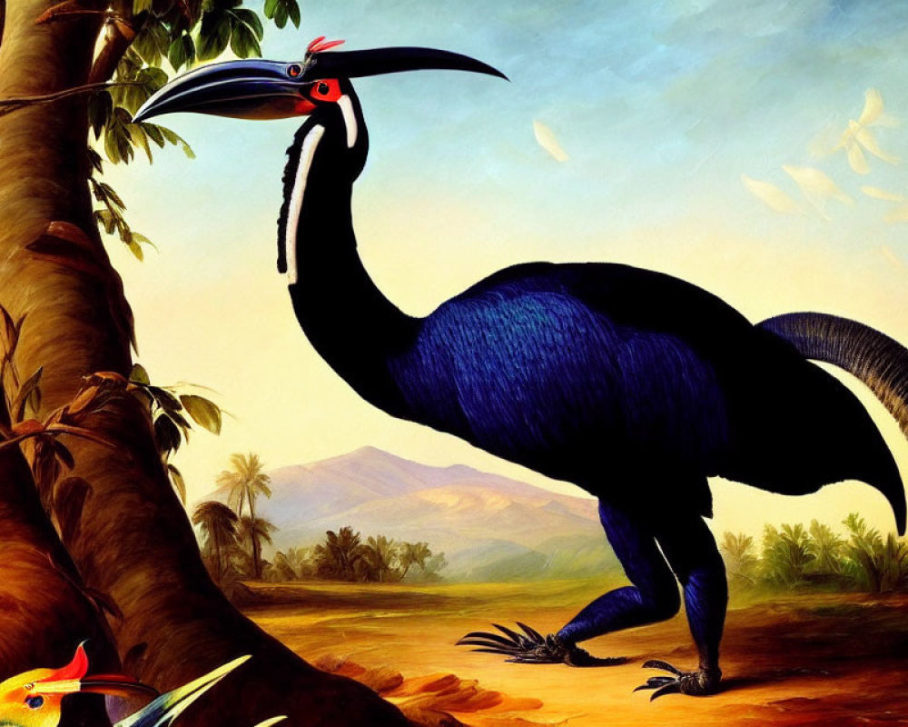 Large Blue Cassowary with Black Casque in Tropical Setting