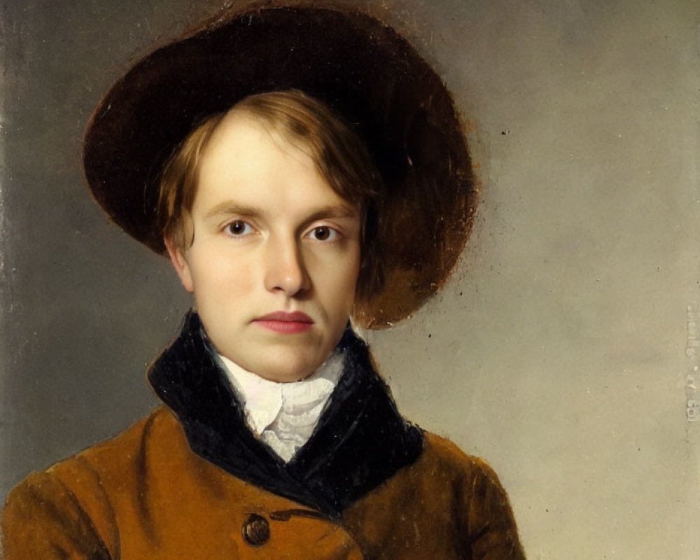 Portrait of young person in wide-brimmed hat and dark jacket