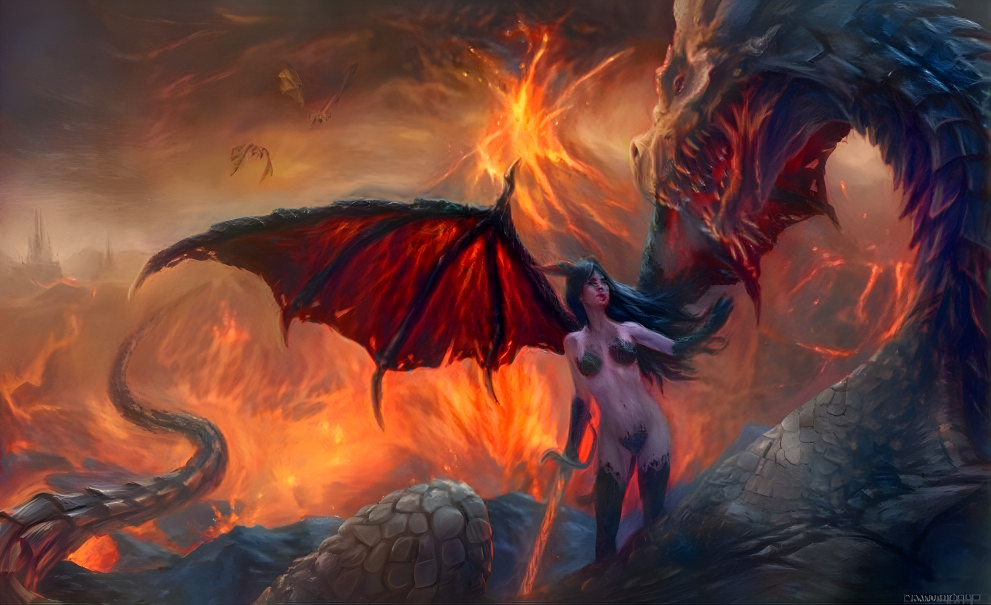 Sexy Dragon Lady & Her Dragon (Inferno Style)