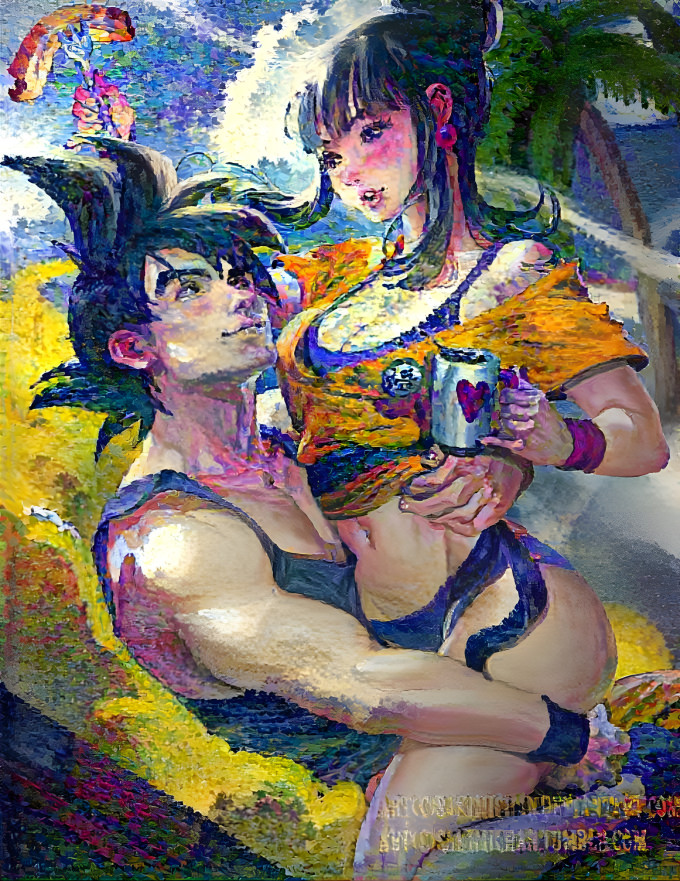 Goku & Chi-Chi Beach Vacation (Pointillist Style)