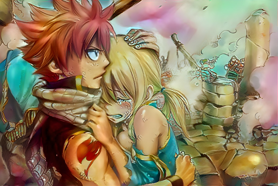 Natsu Holding Lucy Close as She Cries