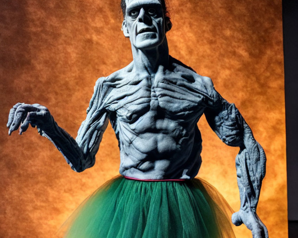 Elaborate Frankenstein's Monster Makeup with Green Tutu Pose
