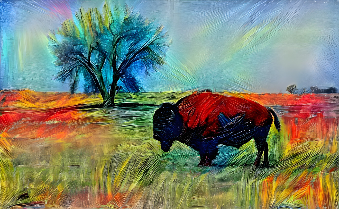 Bison and tree