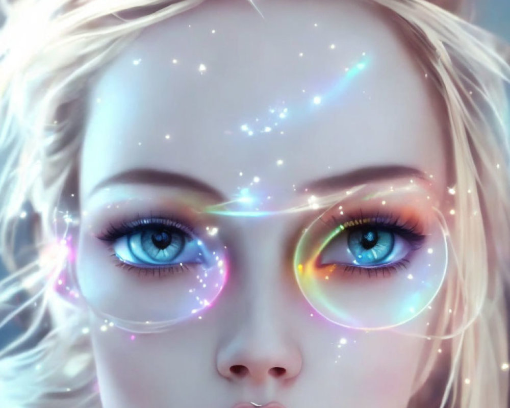 Blonde Woman with Bright Blue Eyes in Celestial Light