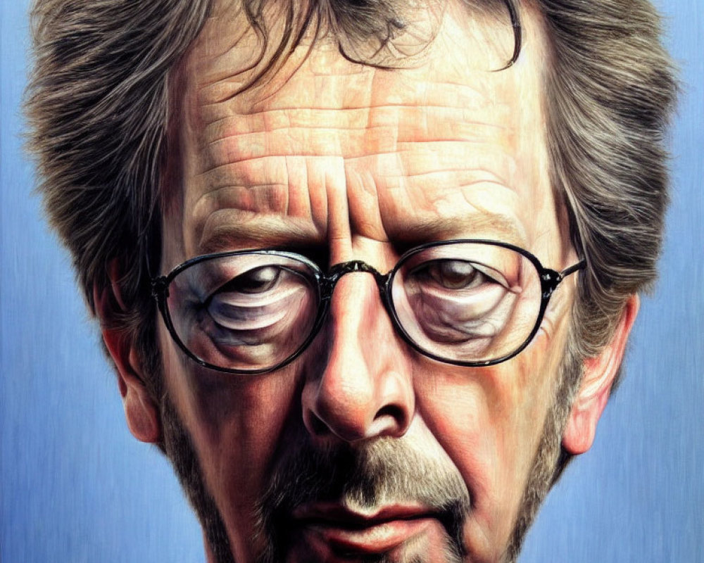 Detailed Hyper-Realistic Portrait of Middle-Aged Man with Glasses and Stubble