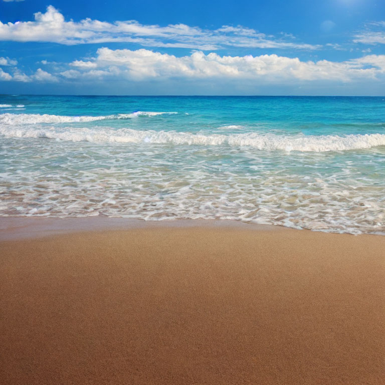 Tranquil Beach Scene with Gentle Waves and Sunny Sky