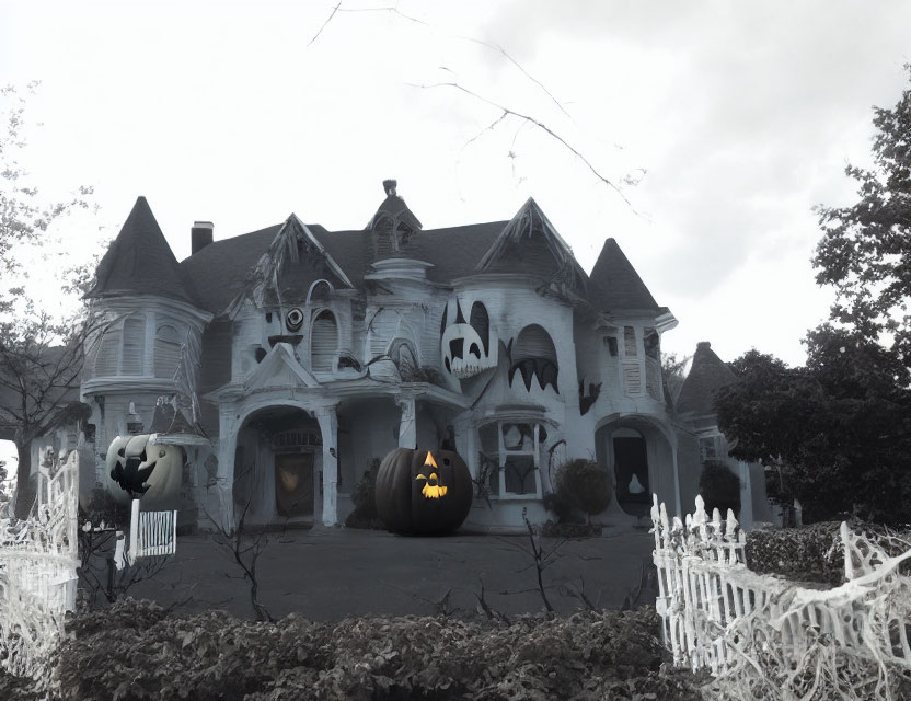 Spooky Halloween decorations at a haunted house