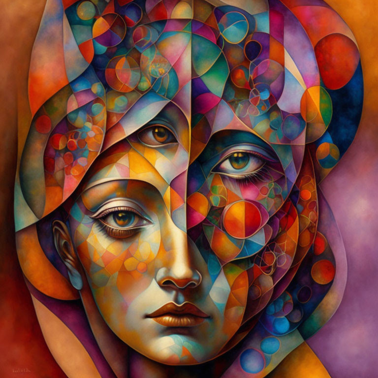 Colorful Abstract Portrait of Female with Geometric Patterns