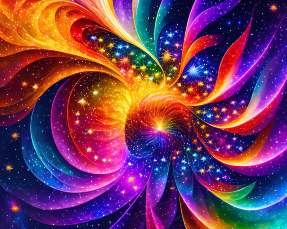 Colorful Cosmic Swirl of Stars and Galaxies in Digital Art