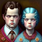 Surreal digital art of two children with colorful features