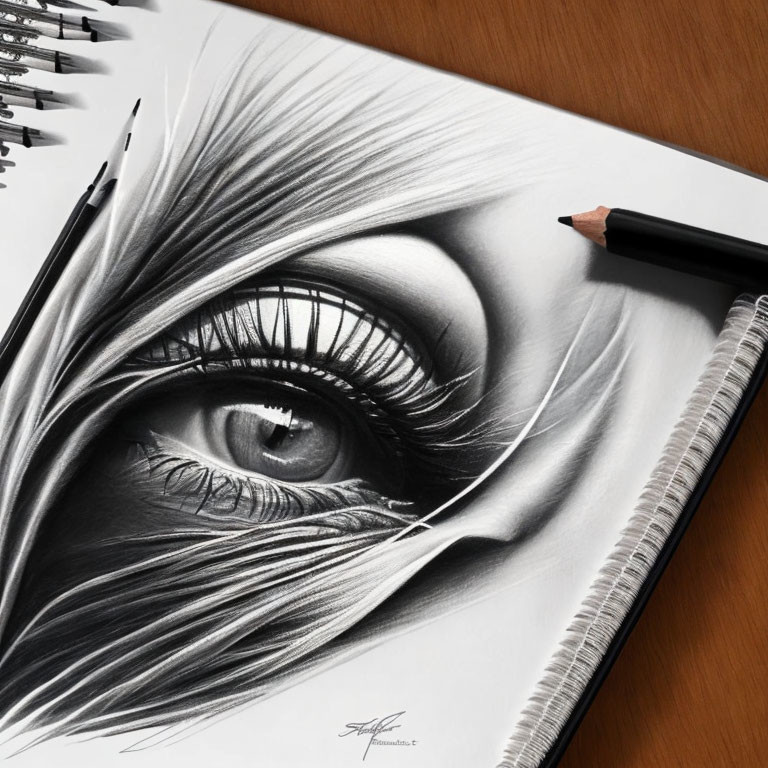 Detailed Hyper-Realistic Eye Drawing with Dramatic Eyelashes on Sketchpad