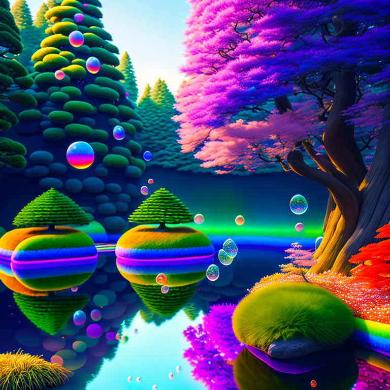 Colorful Trees and Luminous Bubbles in Surreal Landscape