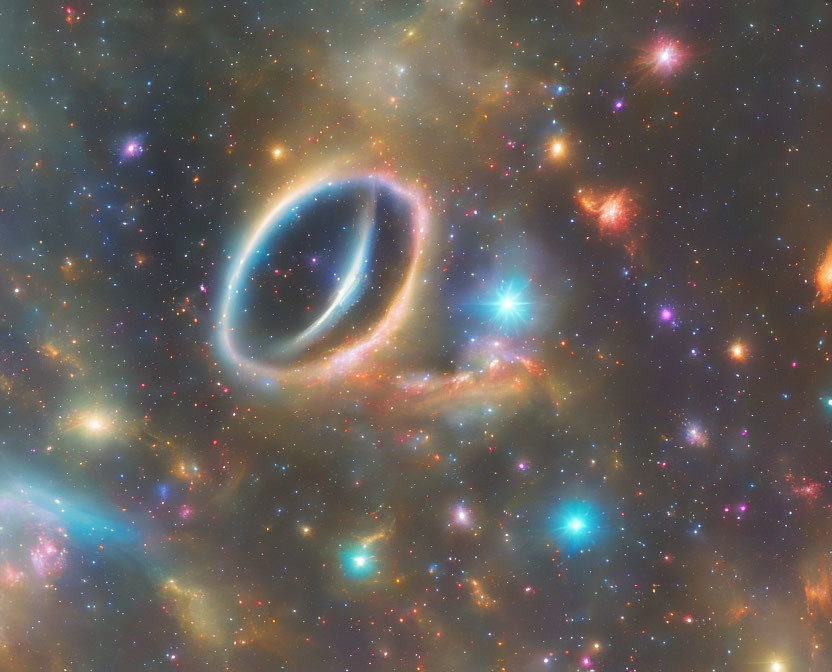 Colorful Stars and Glowing Ring Structure in Cosmic Scene