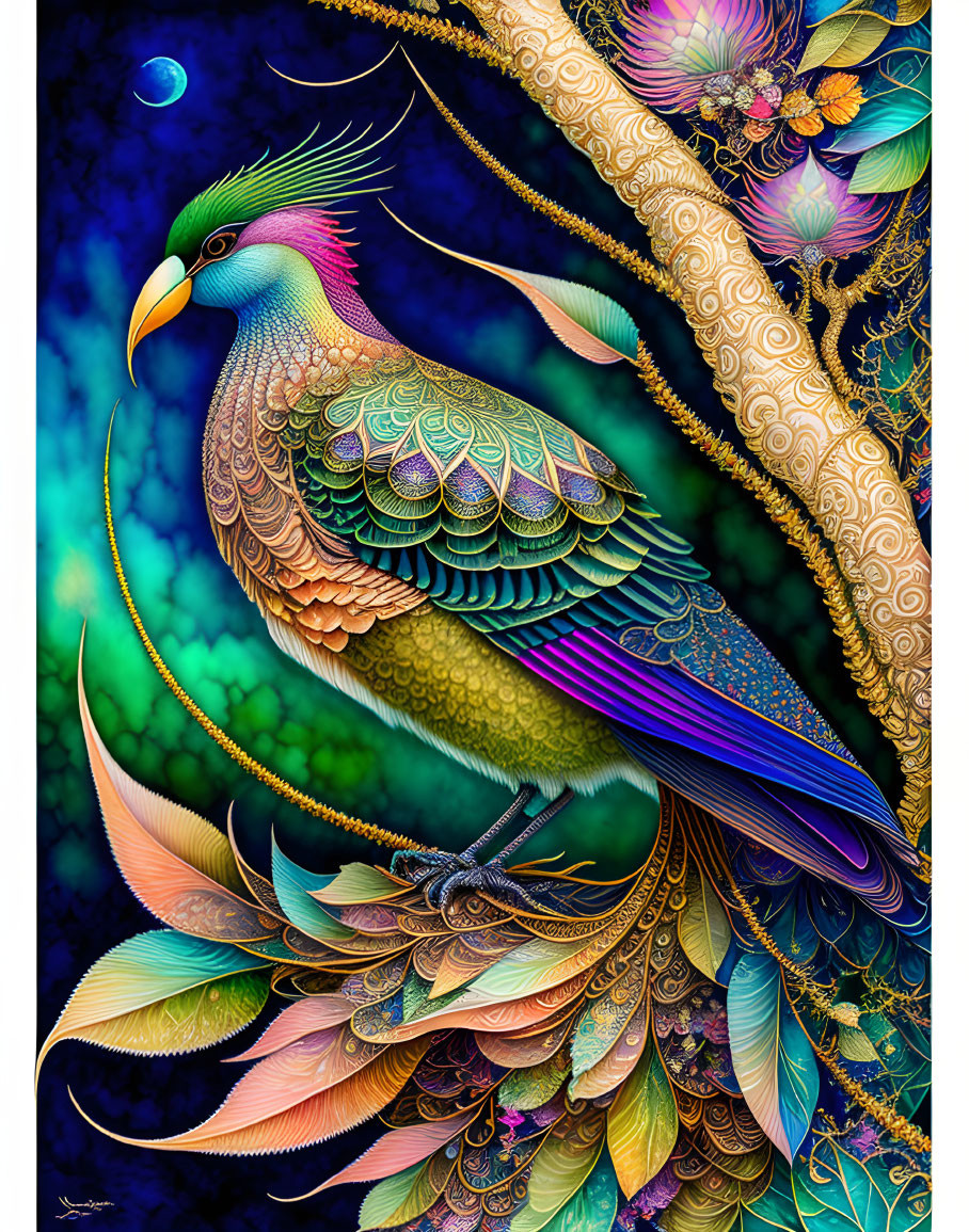 a colorful dreamlike bird