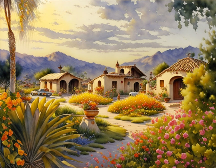 A small Mexican village, watercolor 