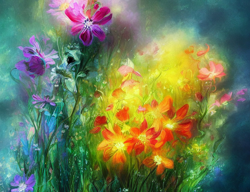 Colorful Flower Artwork in Purple, Yellow, and Red Hues