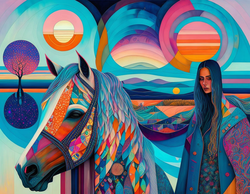 Patchwork horse and woman