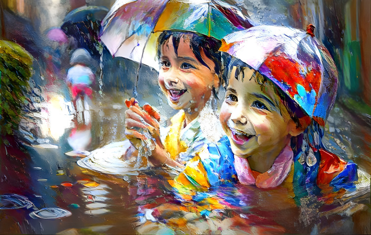 Children play with many fun in the rain