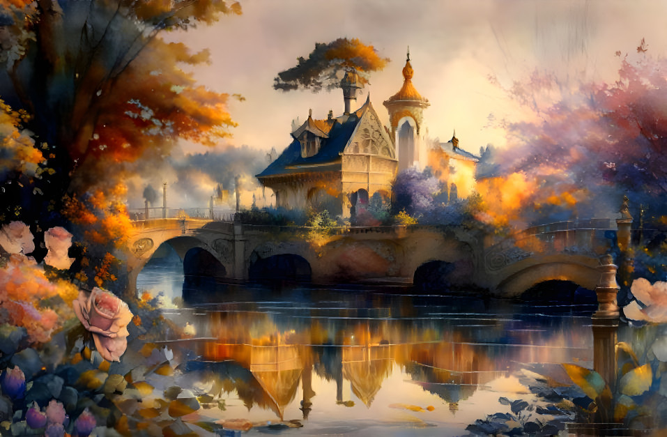 Autumn castle sunshine, sunset