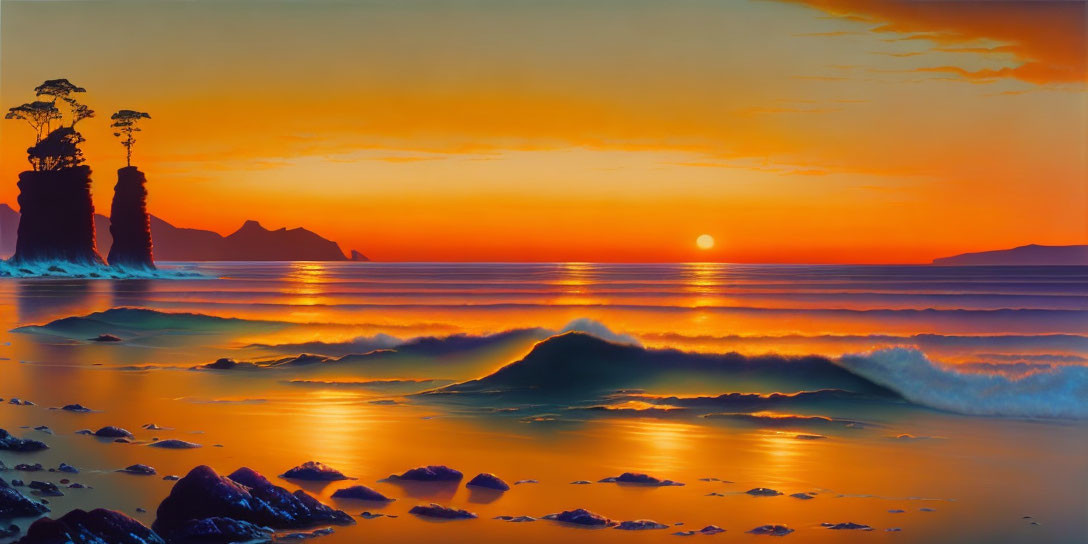 Sea, rocks, sunset, wonderful 