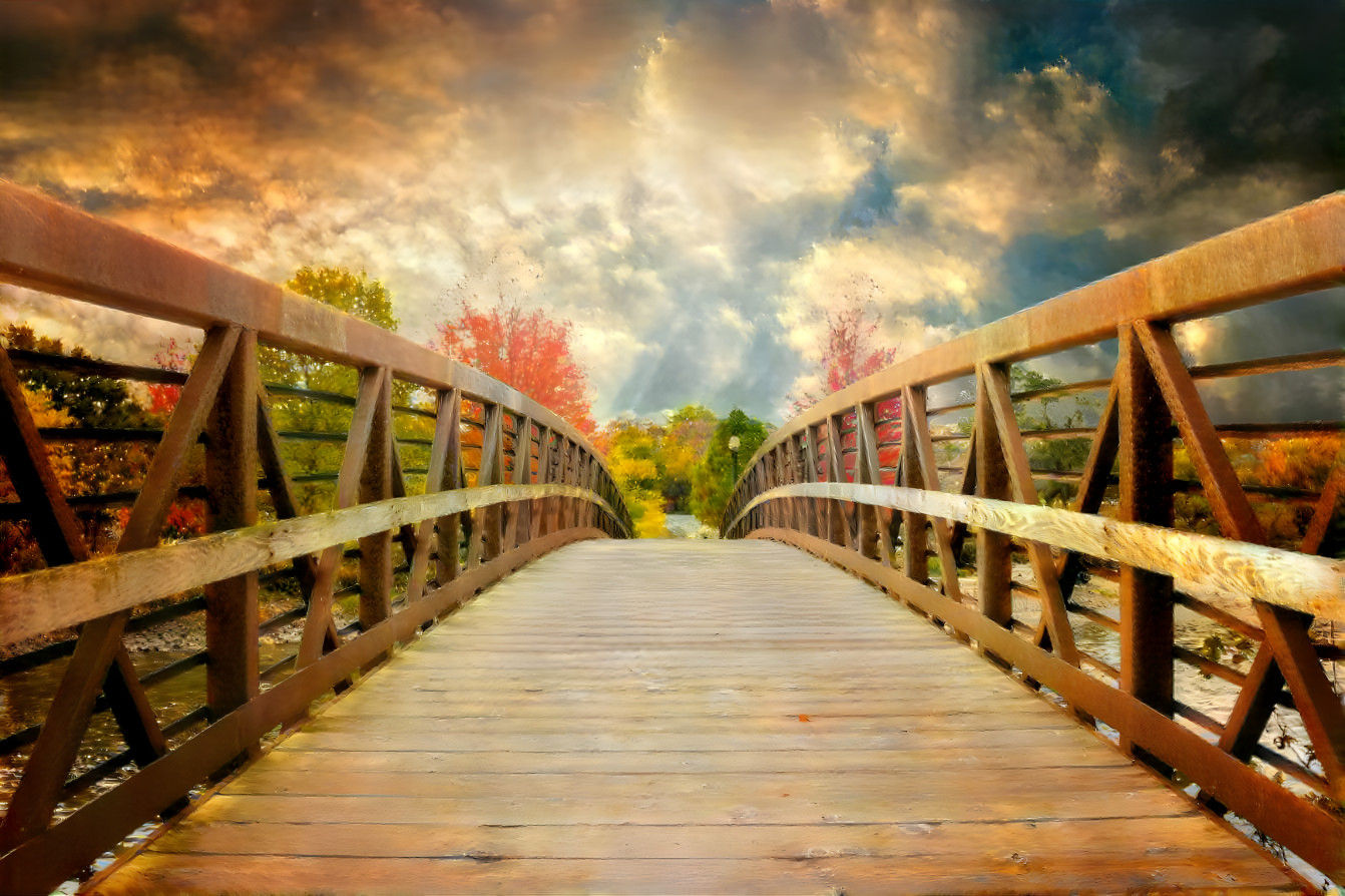 Brücke Abendstimmung Herbst Wolken