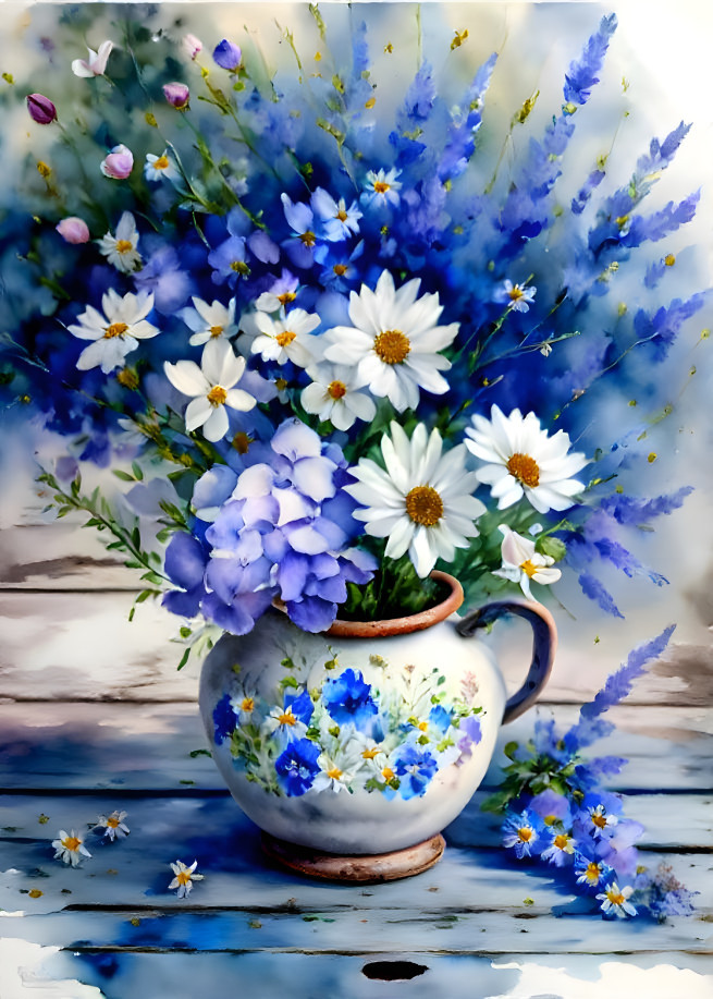 Flower boquet in white blue